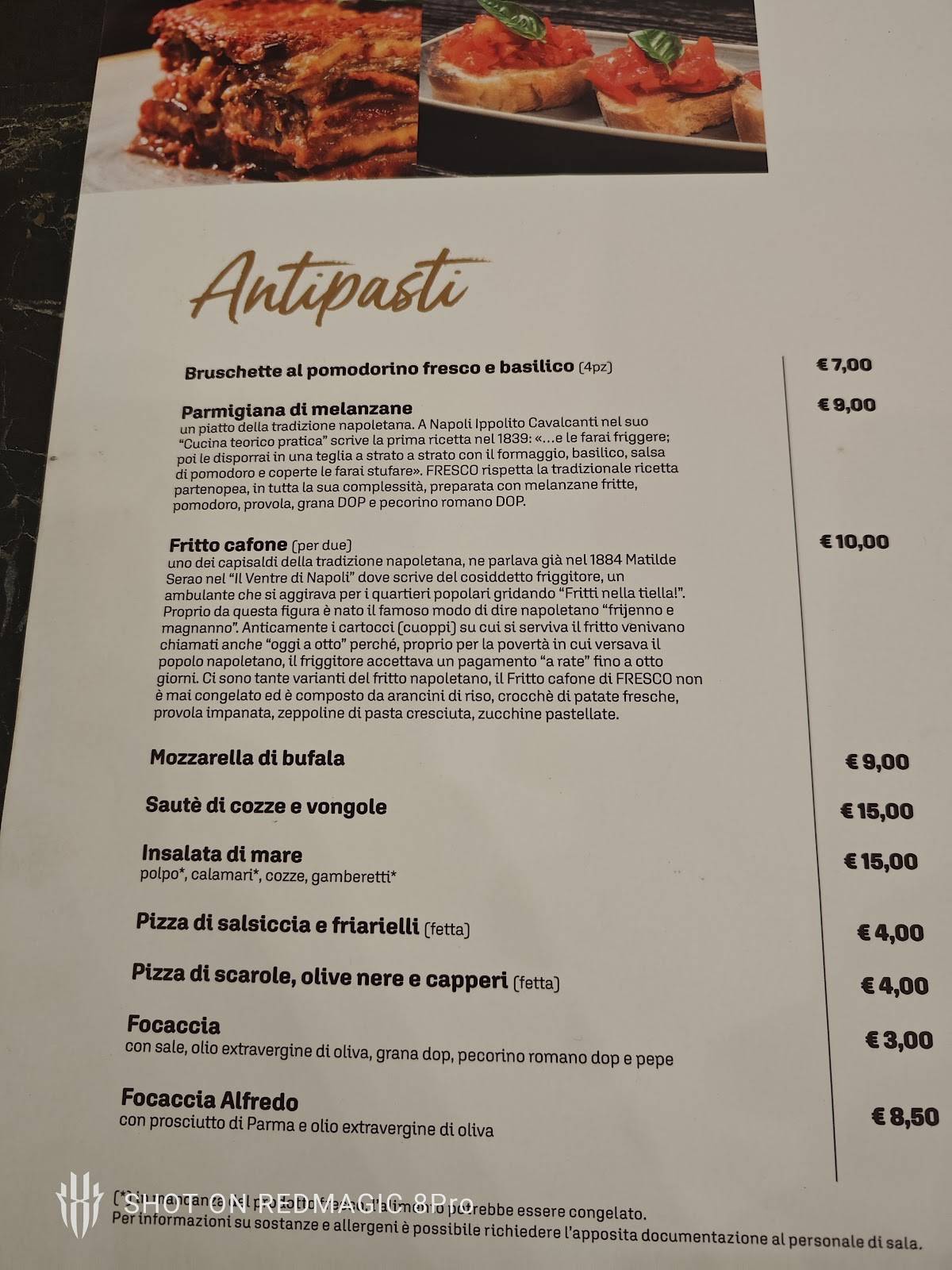 Menu di Fresco Trattoria Pizzeria Sempione 