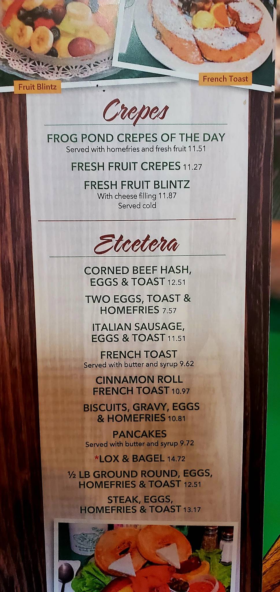Menu at Frog Pond restaurant, North Redington Beach