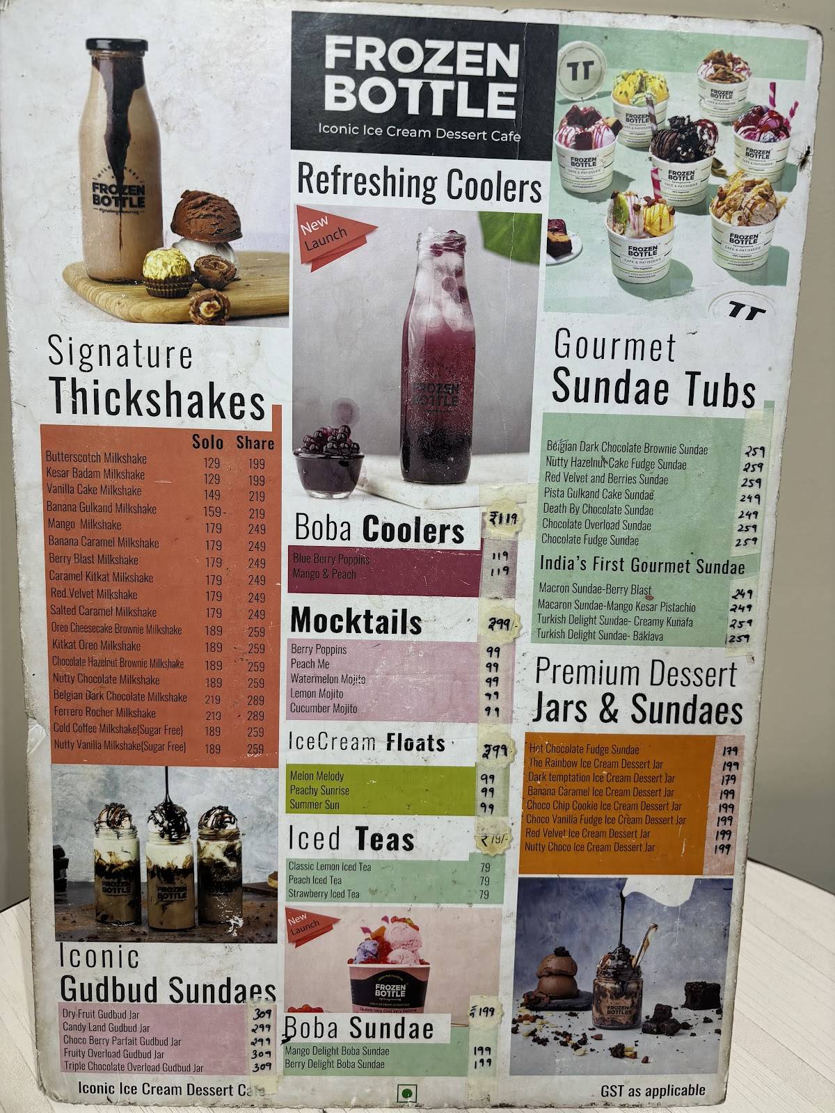 Frozen Bottle - Milkshakes, Desserts And Ice Cream menu