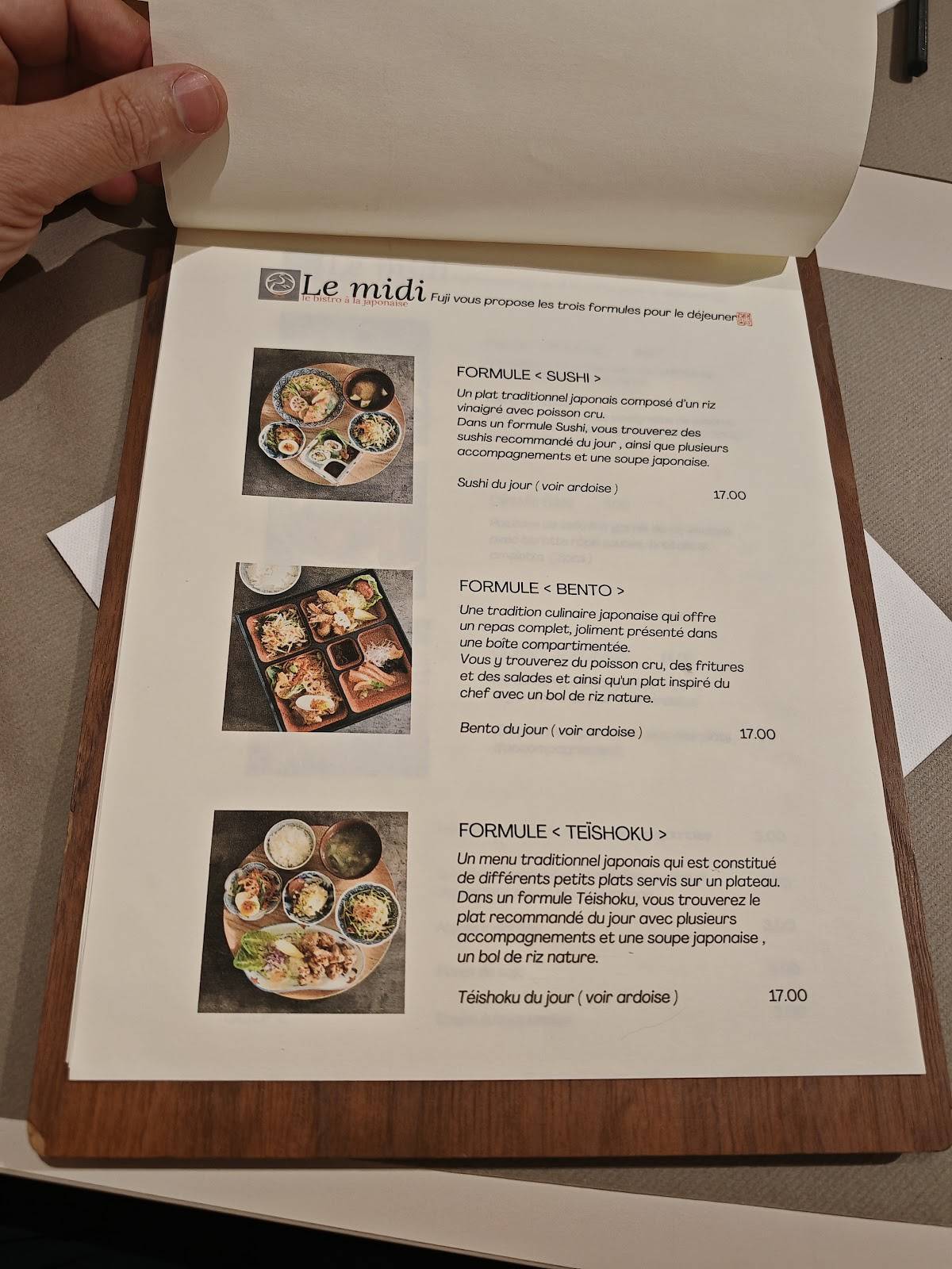 Menu de Le Fuji