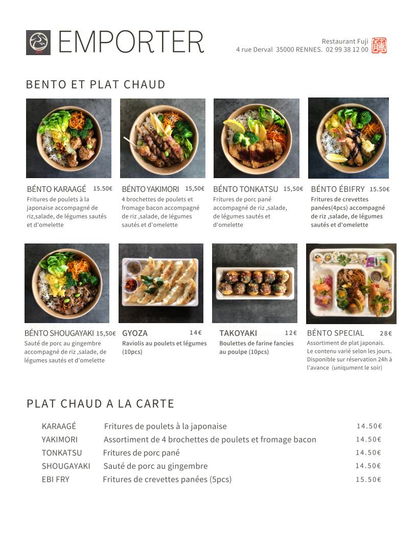 Menu de Le Fuji