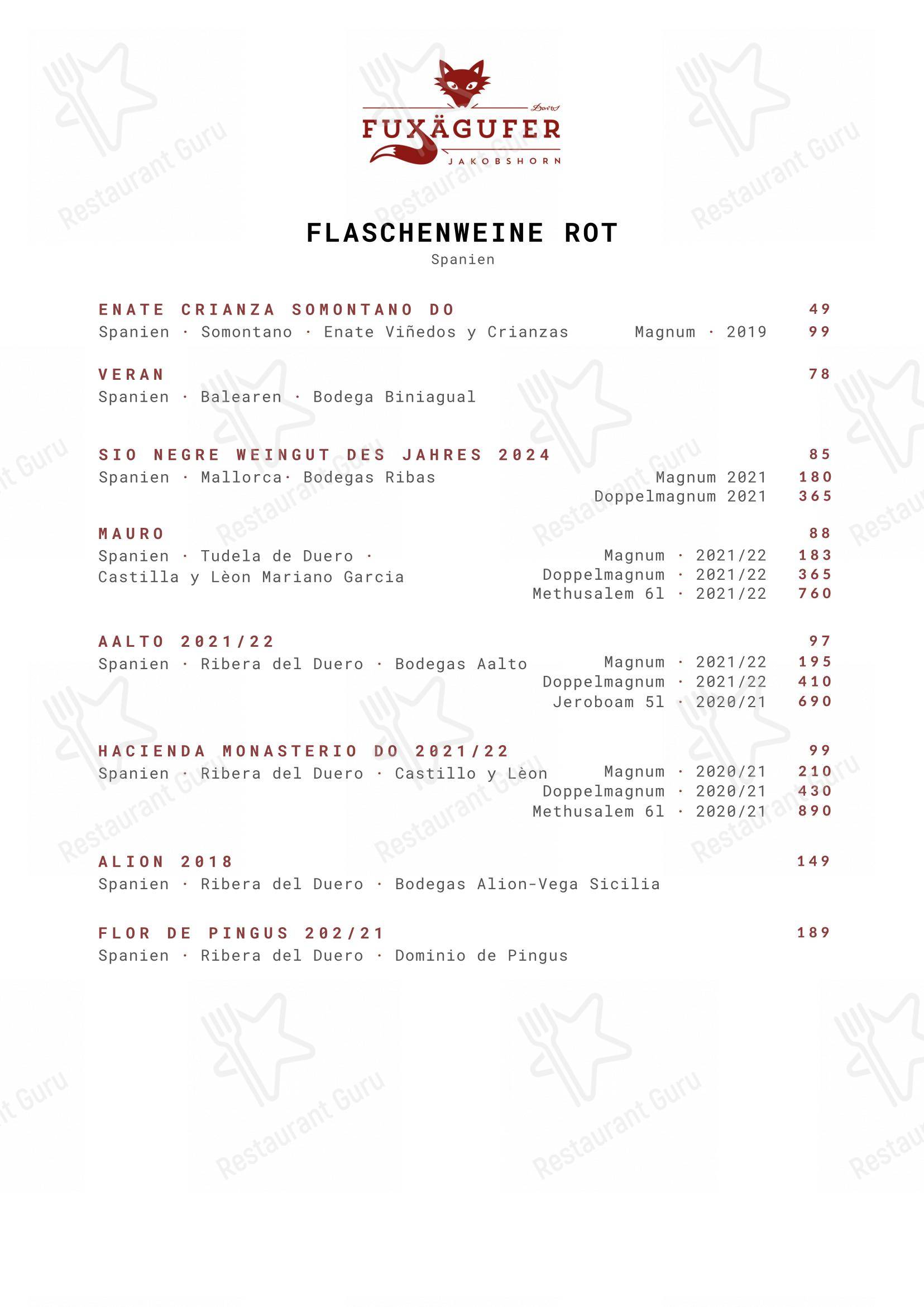 菜单 per Fuxägufer ristorante