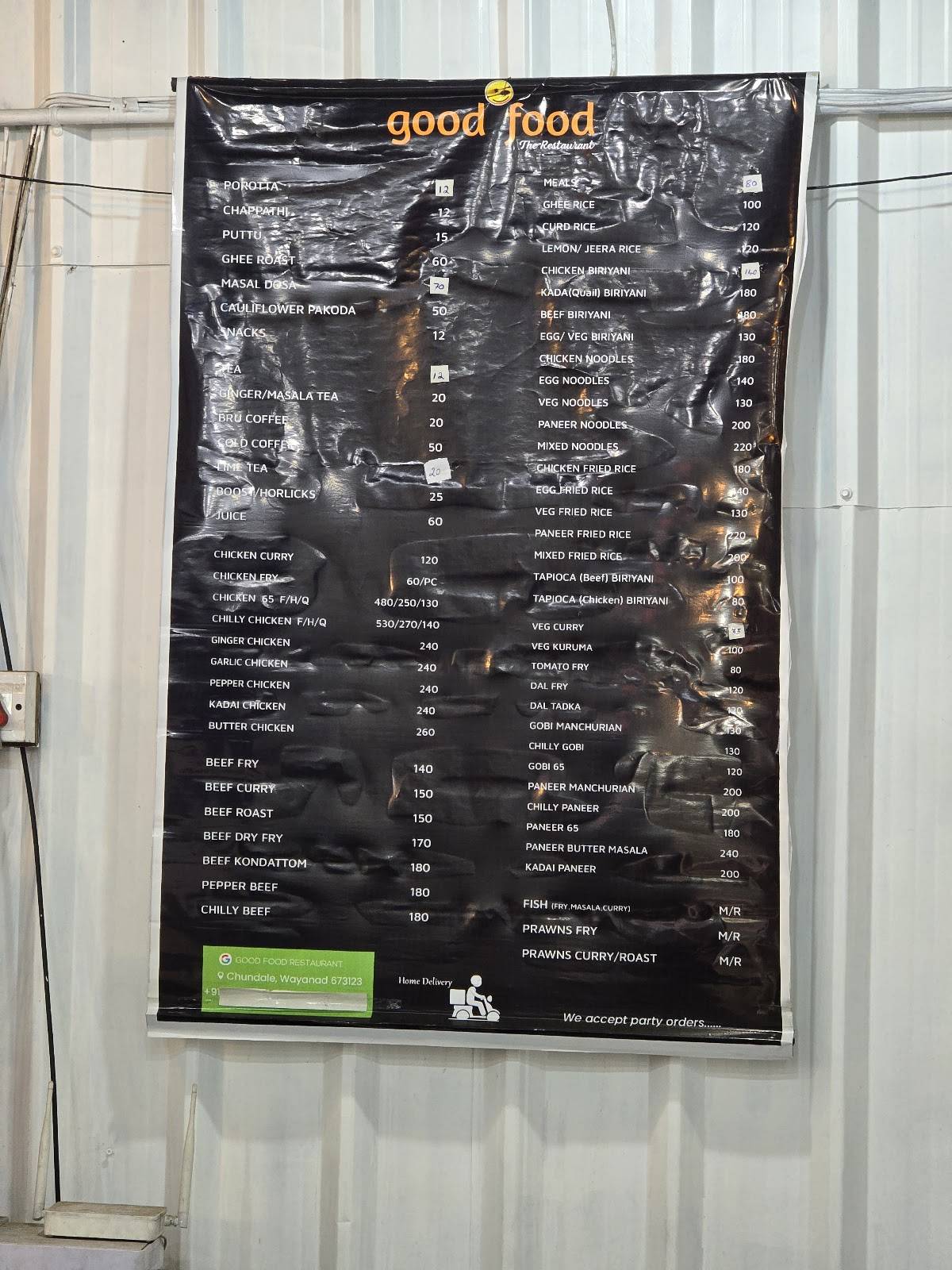 GOOD FOOD RESTAURANT menu