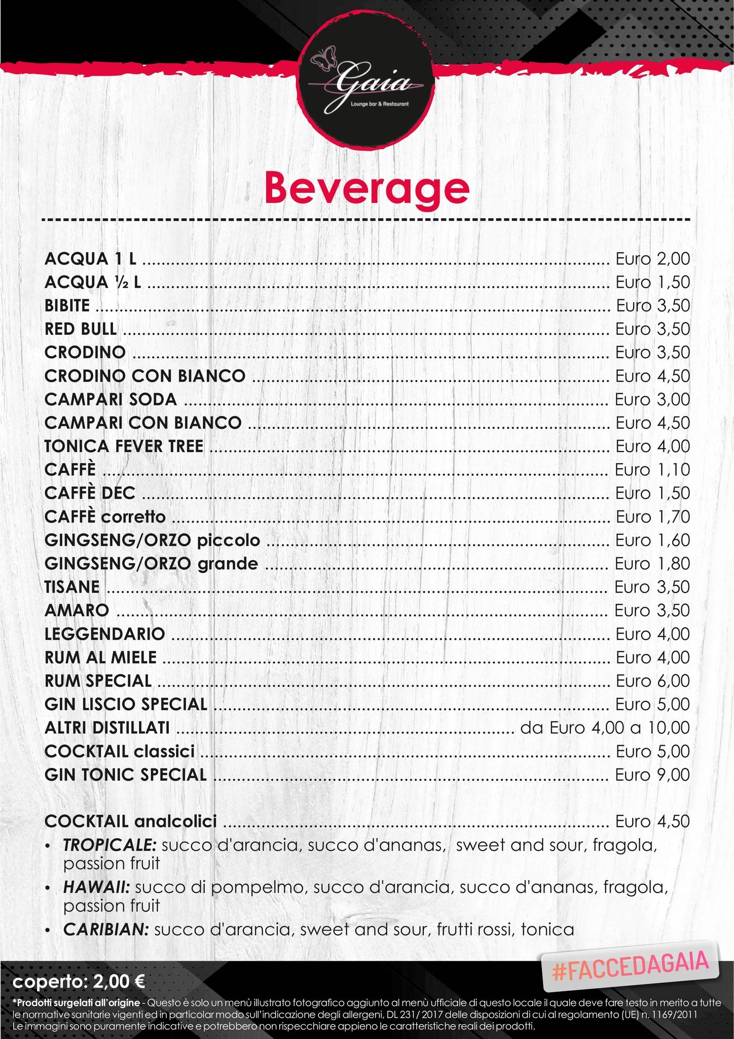 Menu di Gaia lounge bar & restaurant 