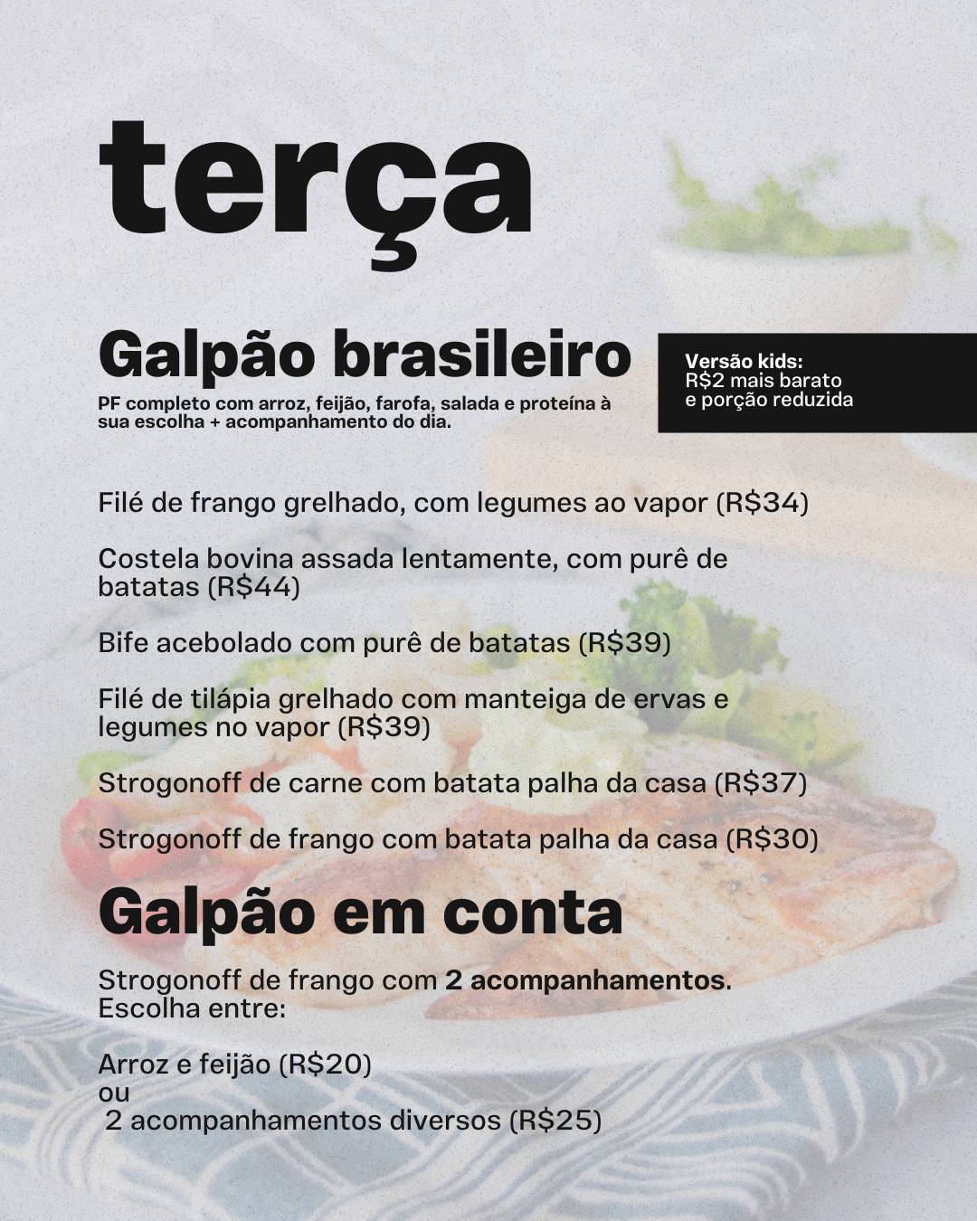 Galpão Restaurante cardápio
