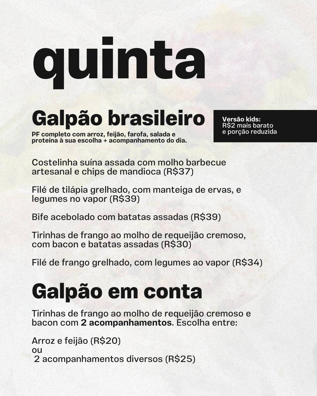 Galpão Restaurante cardápio