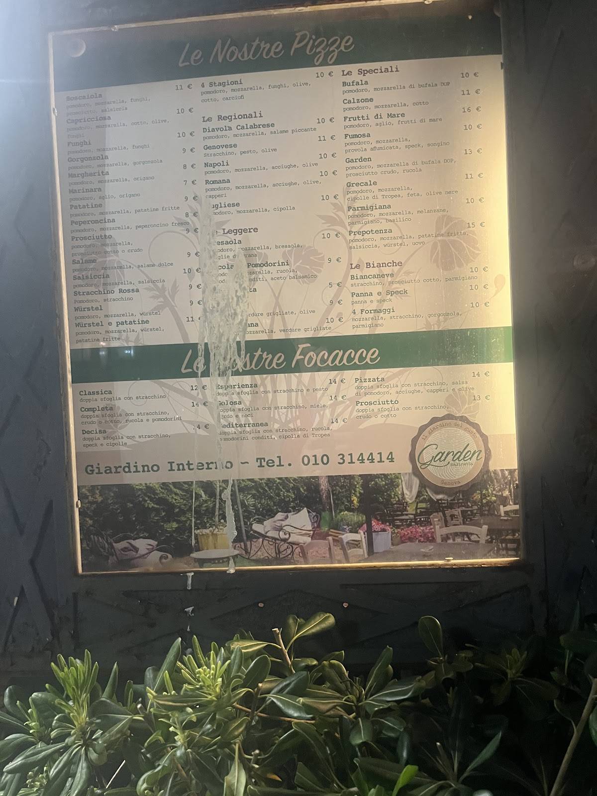 Menu di Ristorante Garden 