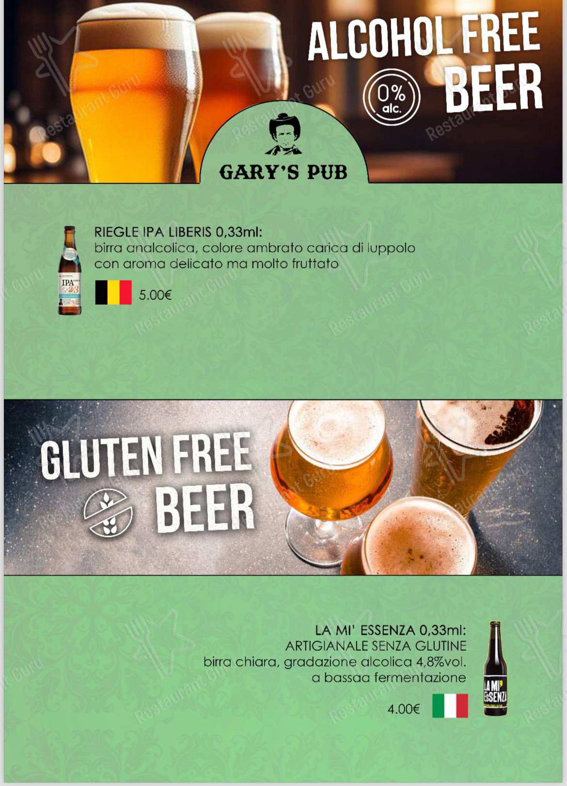 Menu di Gary’s Pub Braceria - piatti e bevande