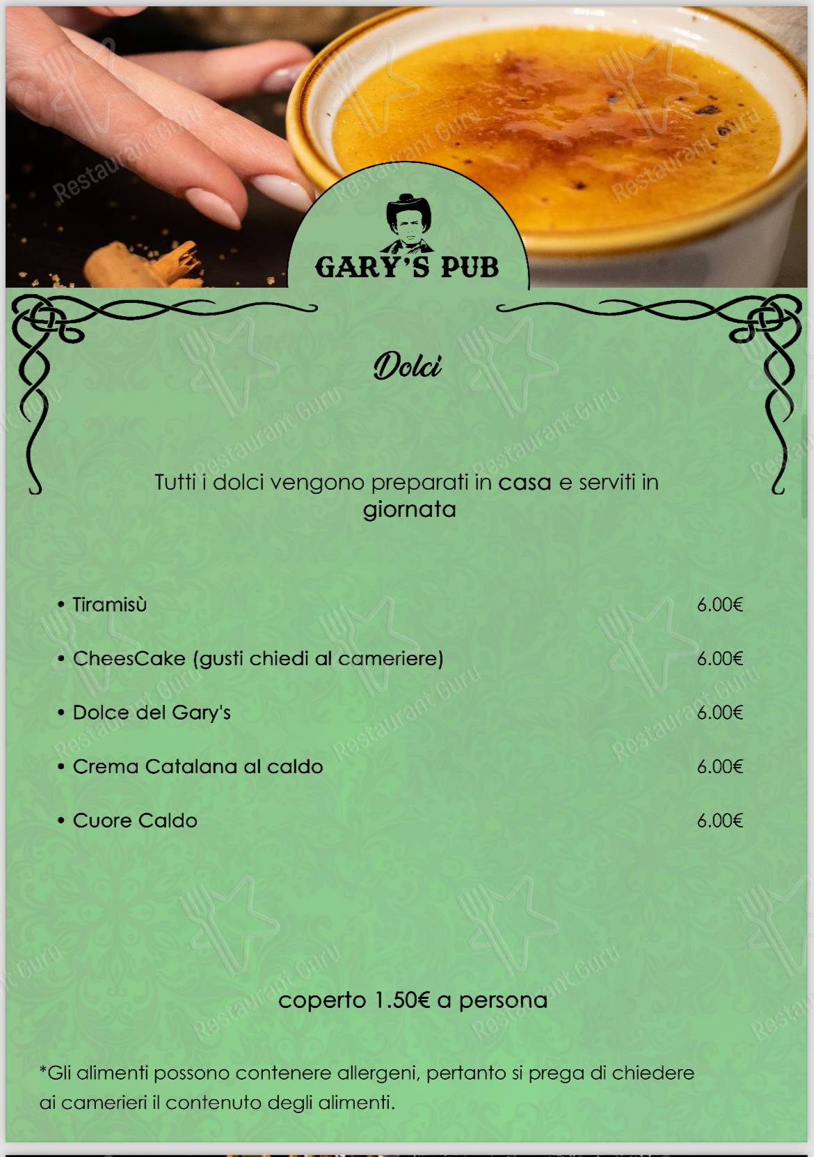 Menu per Gary’s Pub Braceria ristorante