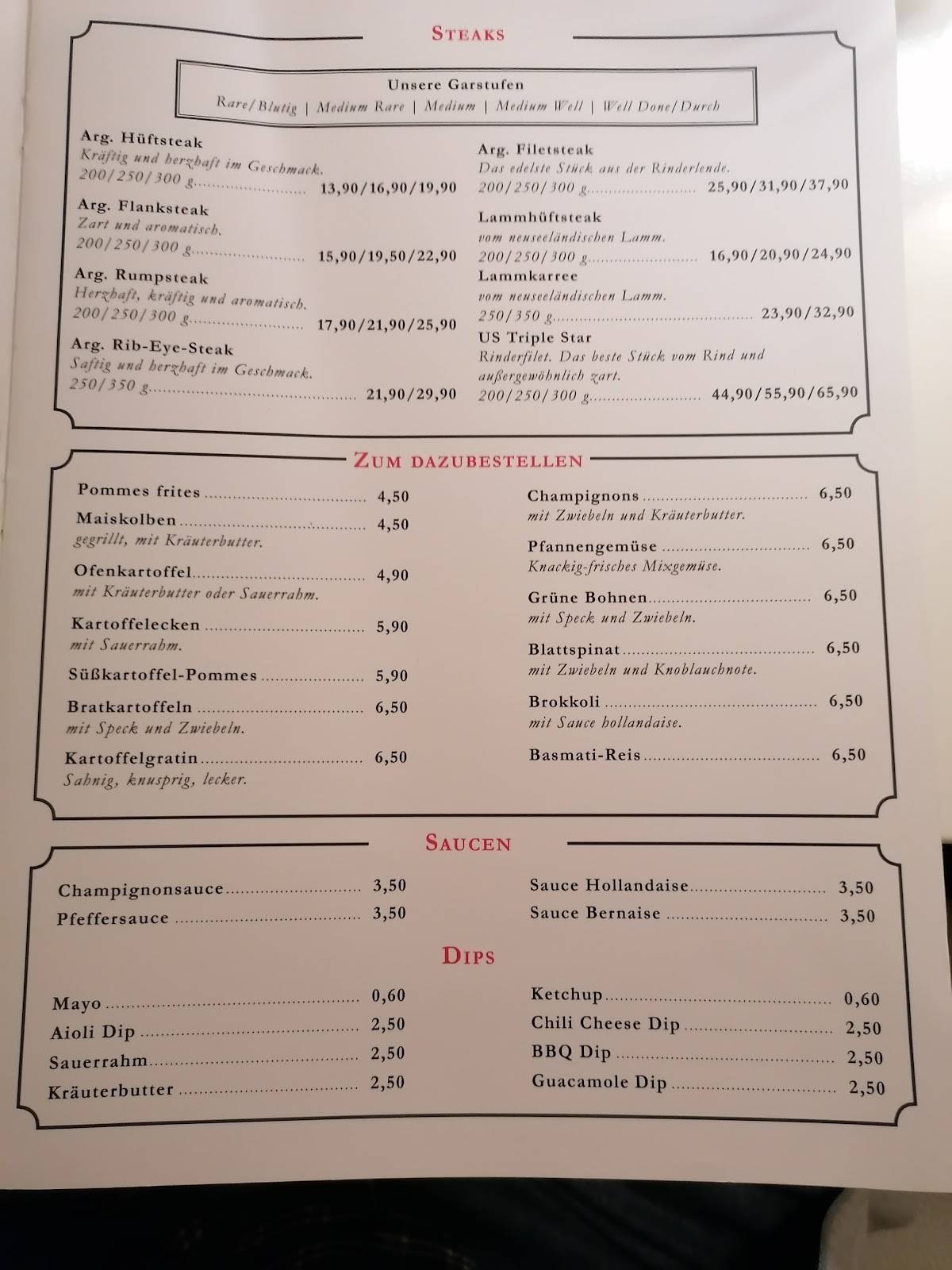 Gaucho menu discount
