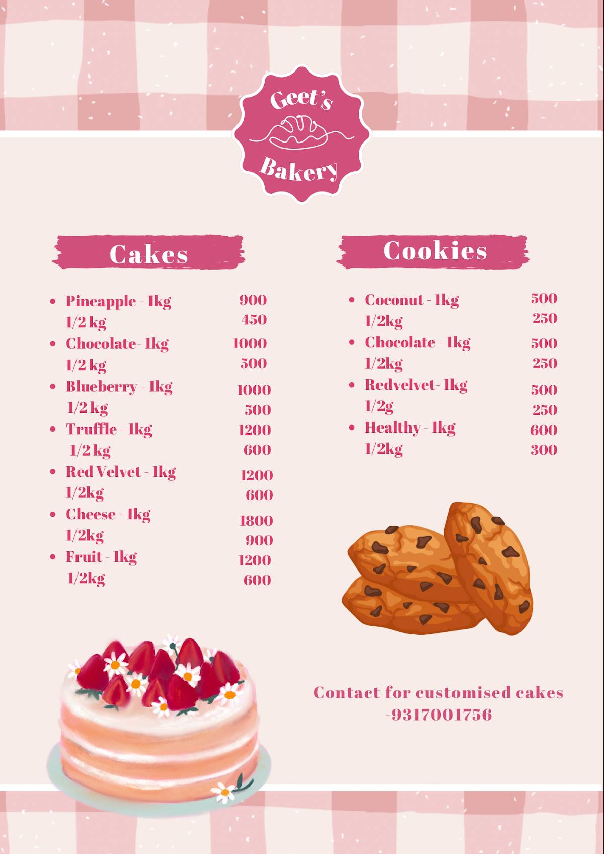 Geet's Bakery menu