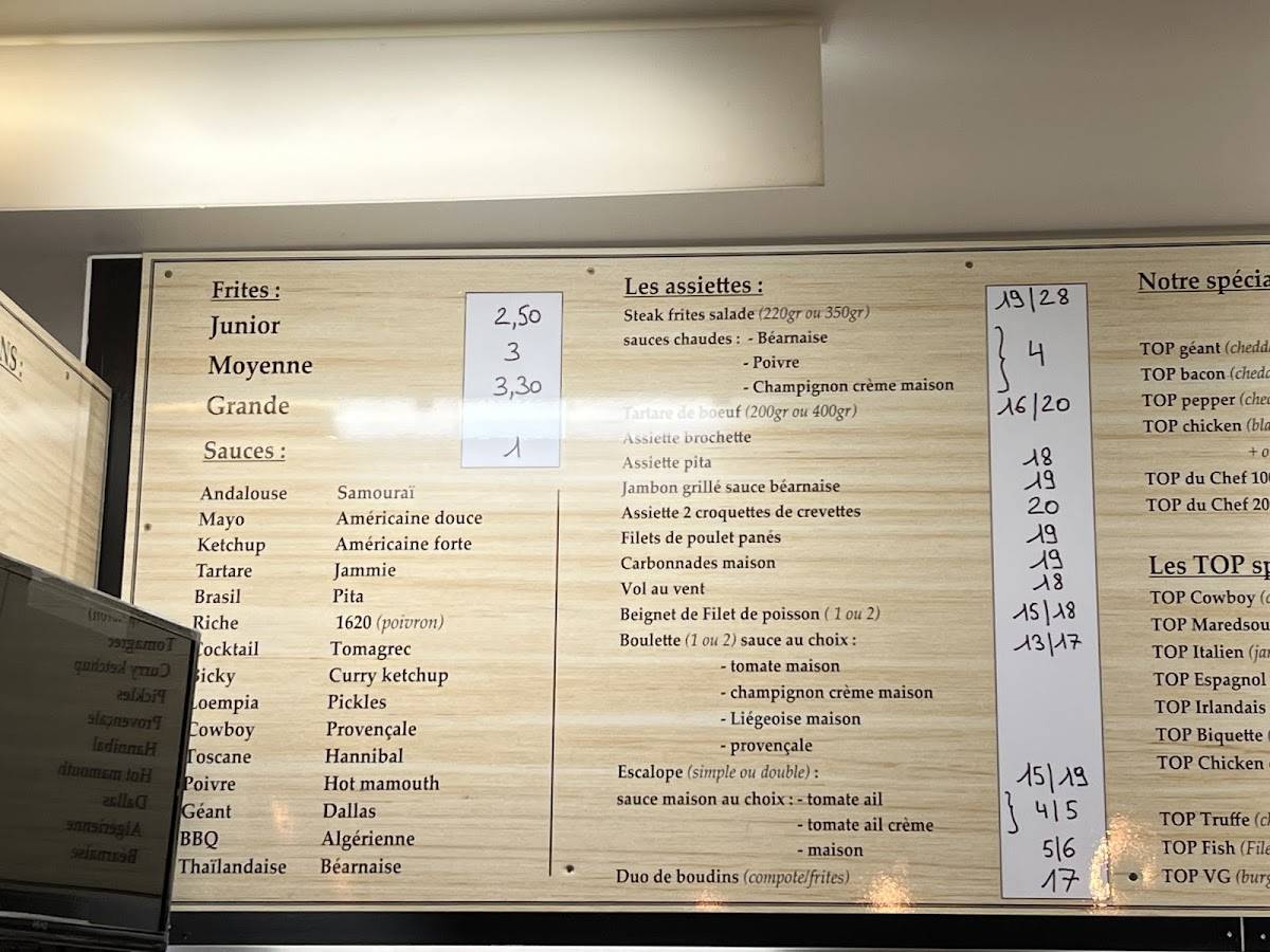 Menu de Top Frites Gembloux