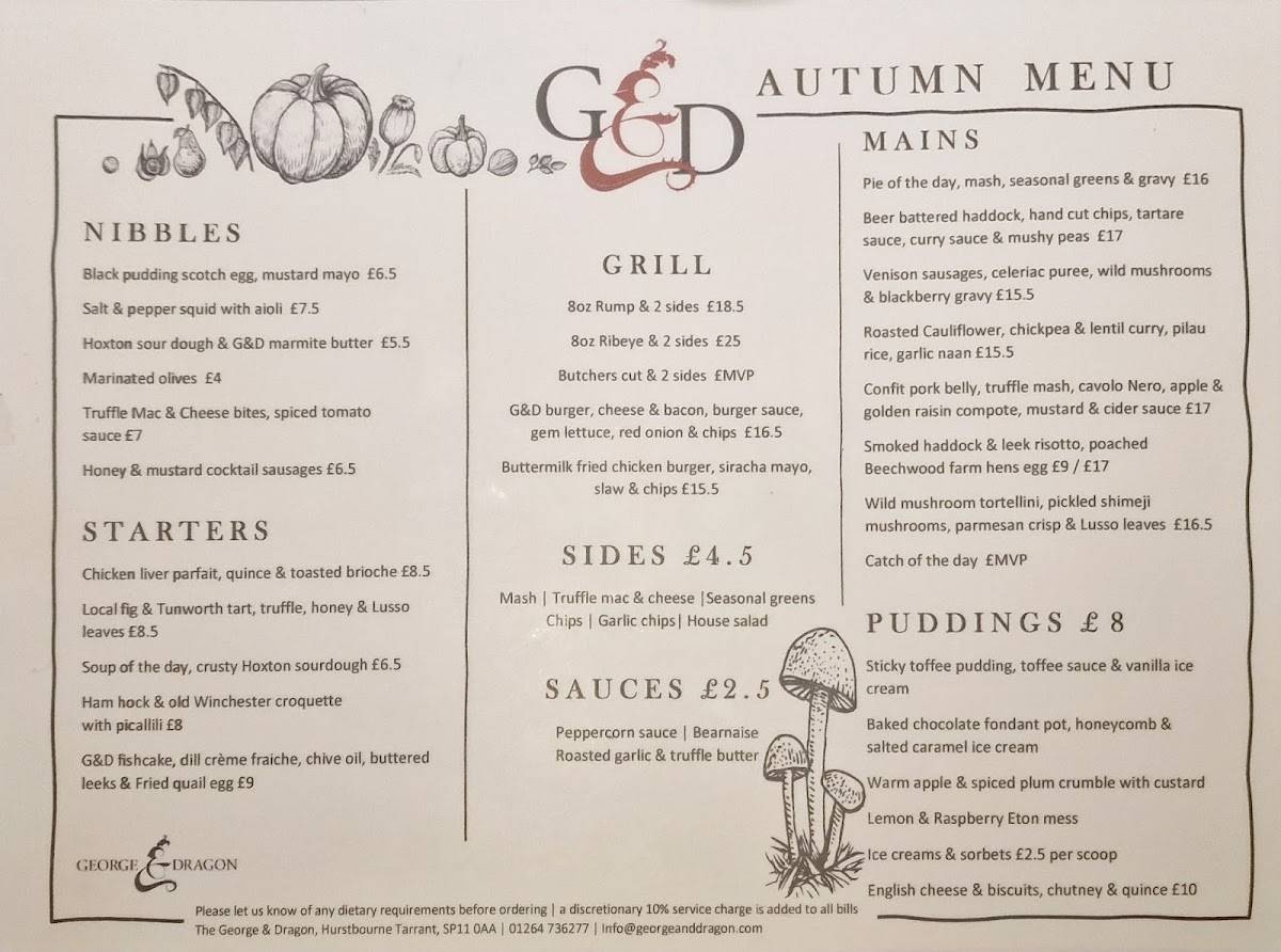 Menu at & Dragon pub & bar, Hurstbourne Tarrant