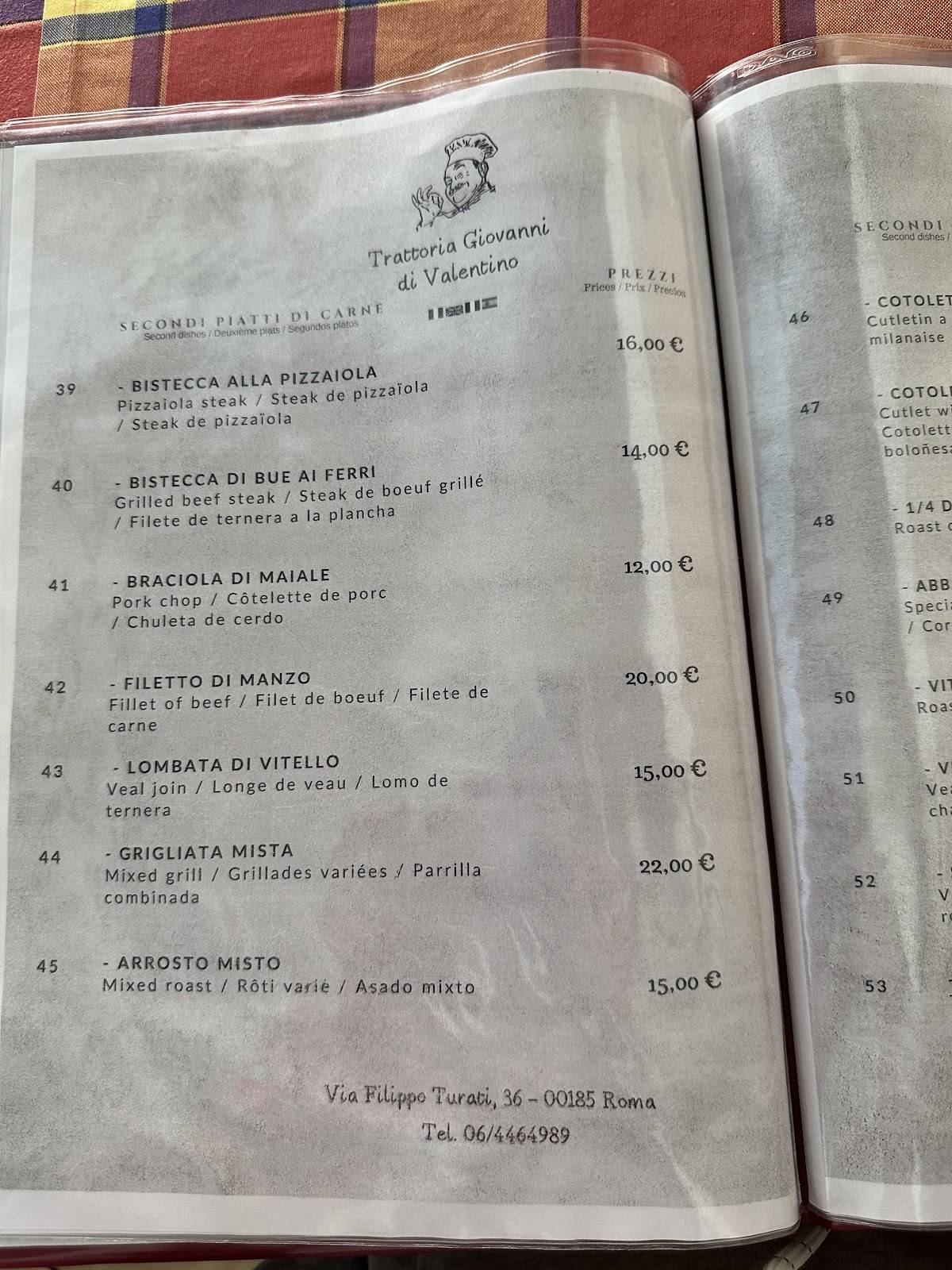 Menu di Trattoria Giovanni di Valentino 