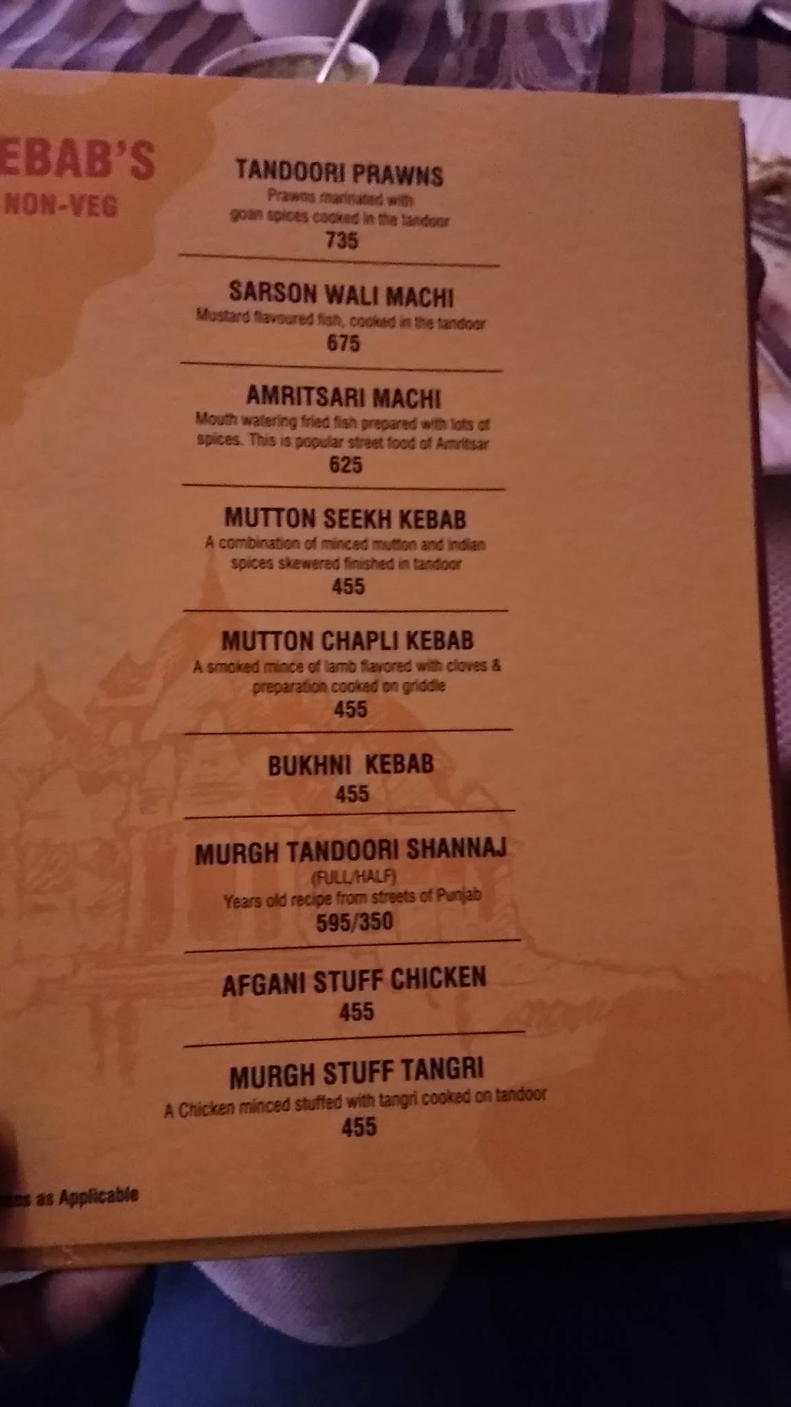 Ghazal Restaurant menu
