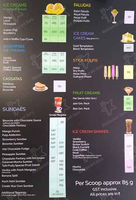 Gianis - Ice cream, shakes & sundaes menu