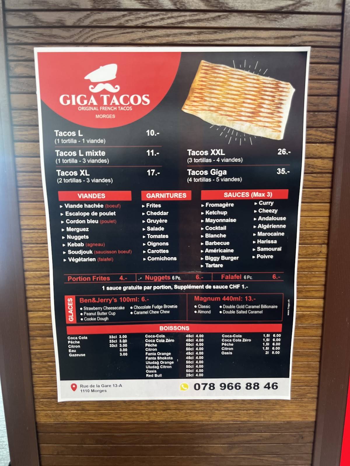 Menu di Giga Tacos Morges 