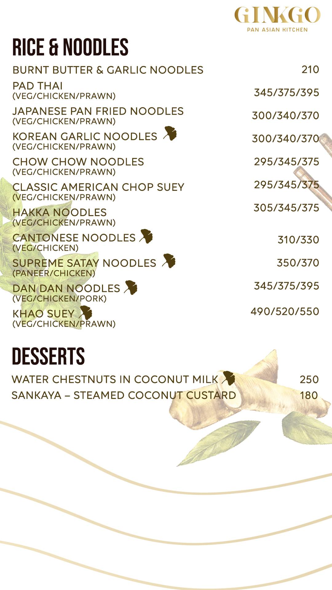 Ginkgo - Pan Asian Kitchen menu