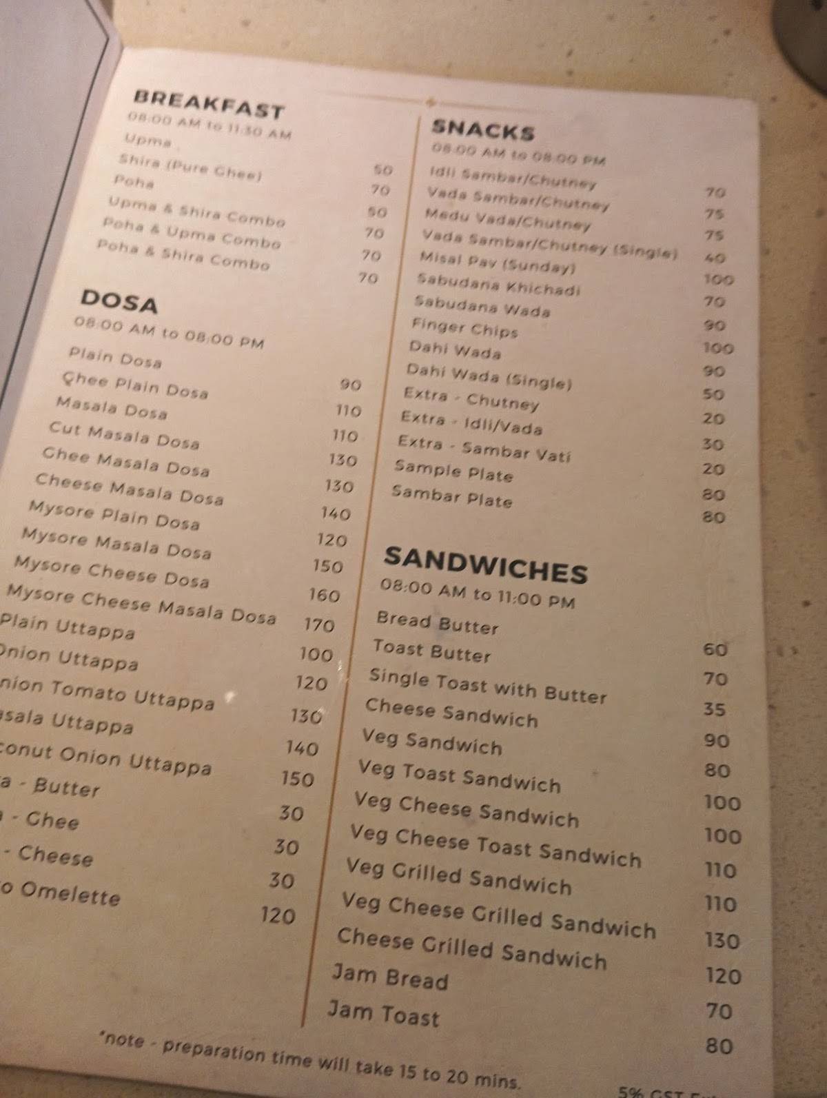 Giridhar Veg Restaurant Baner menu