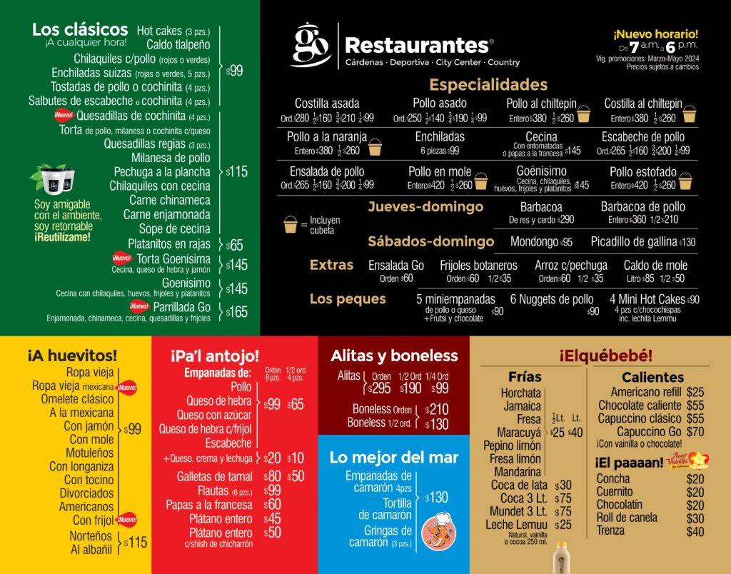 Carta de Go Restaurantes (Parque Tabasco), Villahermosa