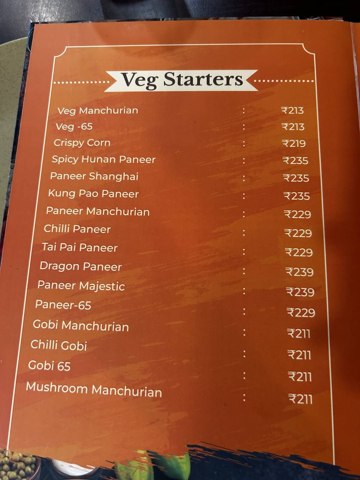 Golcondas Restaurant menu