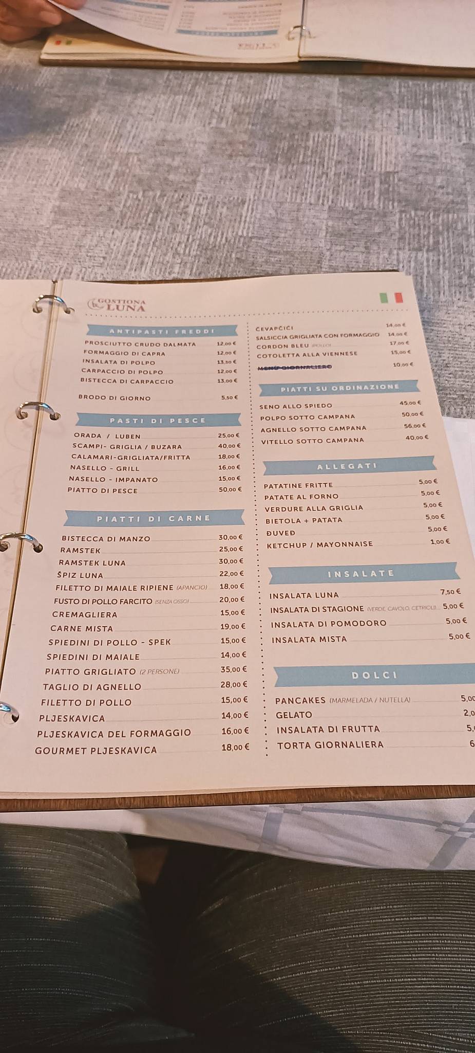 Menu di Gostionica Luna 