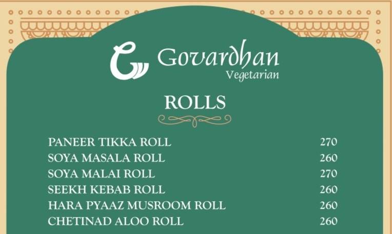 Govardhan Vegetarian menu