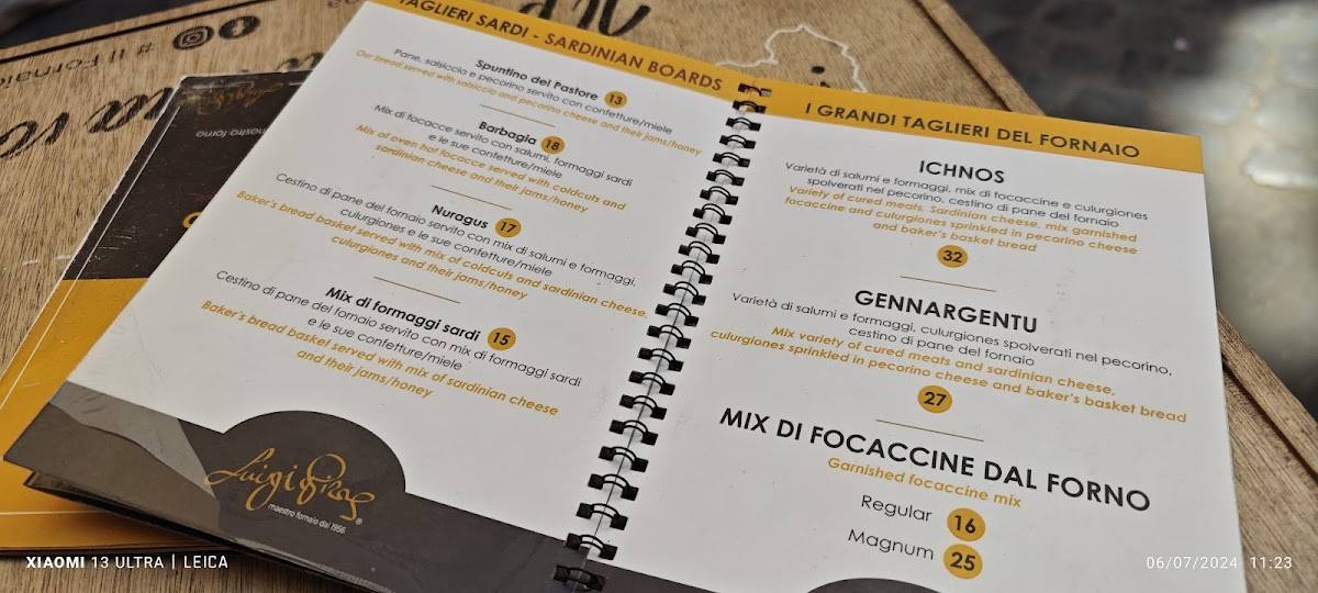 Menu di Gran Sole 