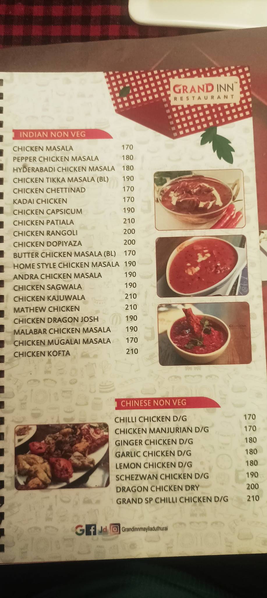 Grand Inn Restaurant menu