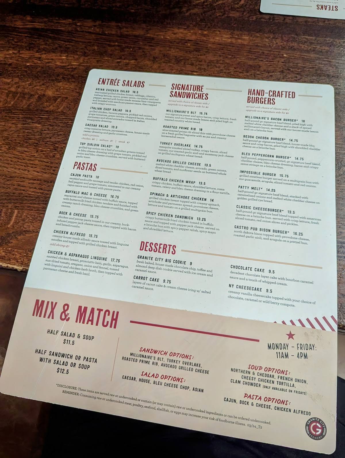 Granite City Food And Brewery Lincoln Menu Menu at Granite City Food & Brewery restaurant, Lincoln
