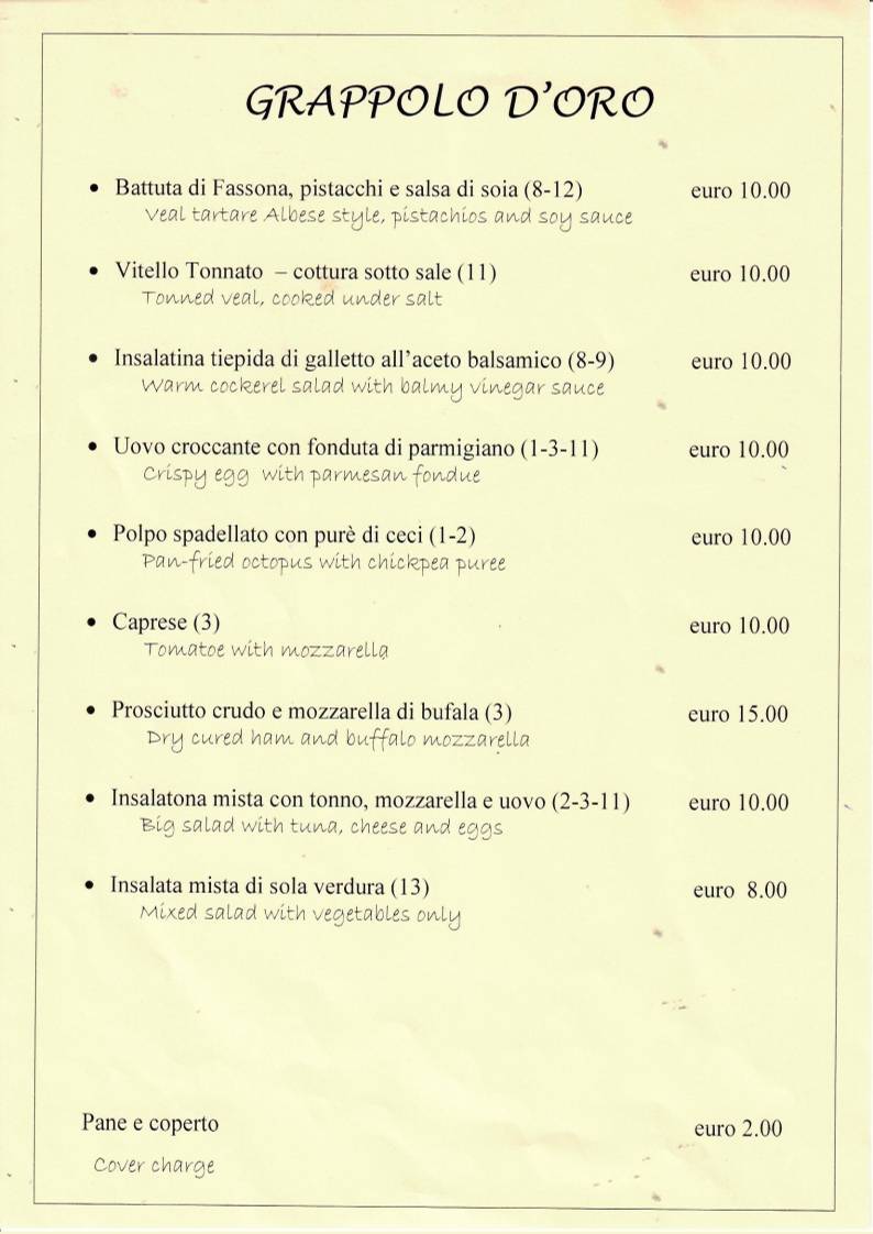 Menu di Albergo Ristorante Grappolo D'oro