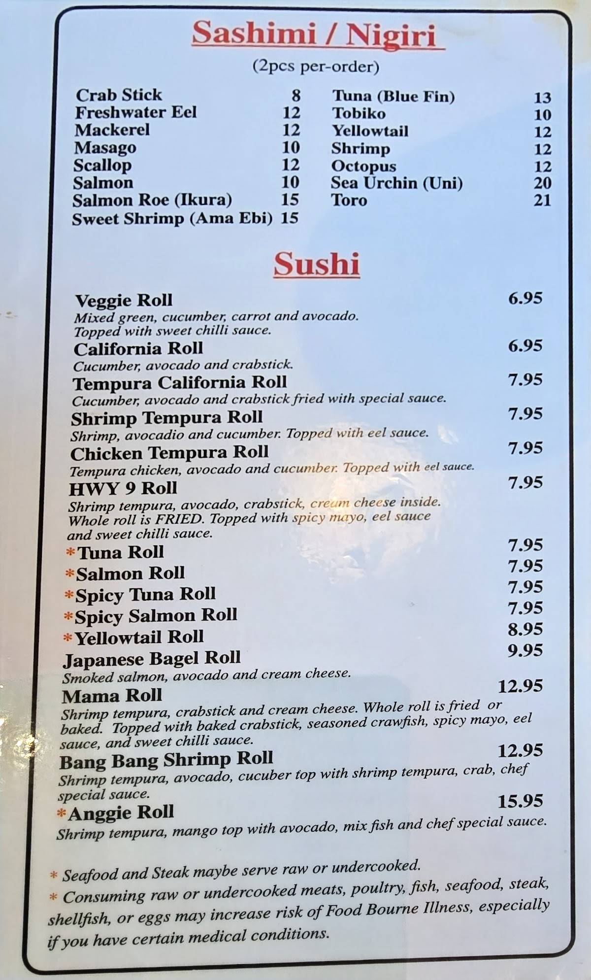 Menu at Konnichiwa of Greenville restaurant, Greenville