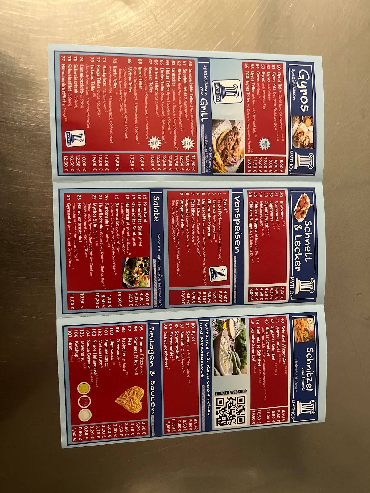 Menu de Griechischer Imbiss Mythos