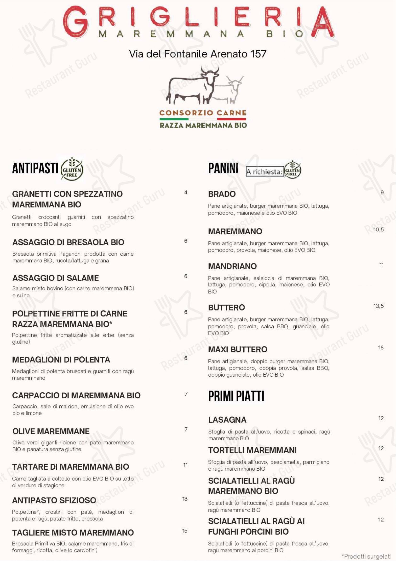 Menu bar per Griglieria Maremmana BIO ristorante