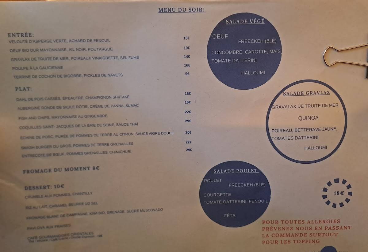 Menu de Gros Rond - Bistrot Du Théâtre