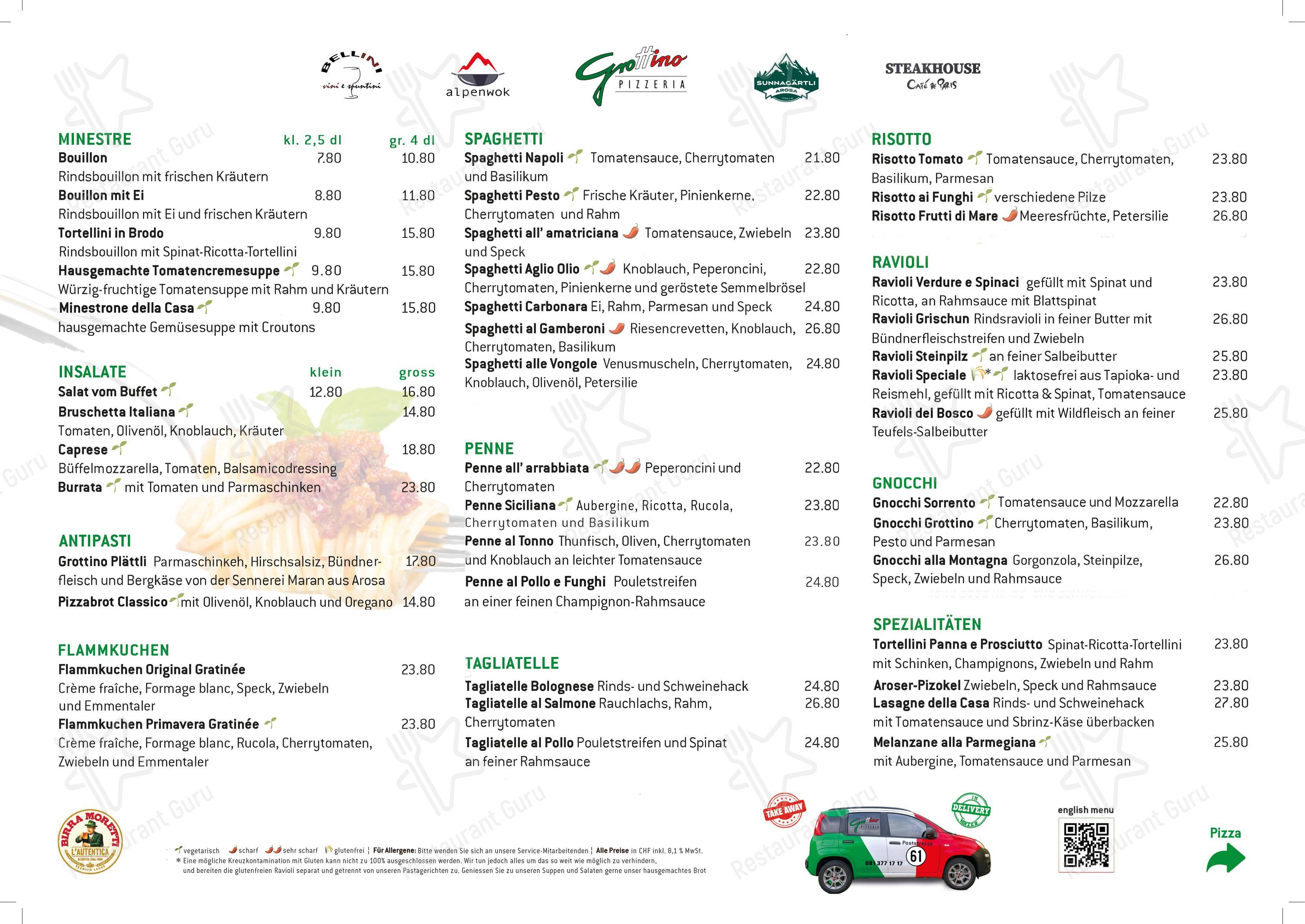 Menu bar per Grottino in Arosa