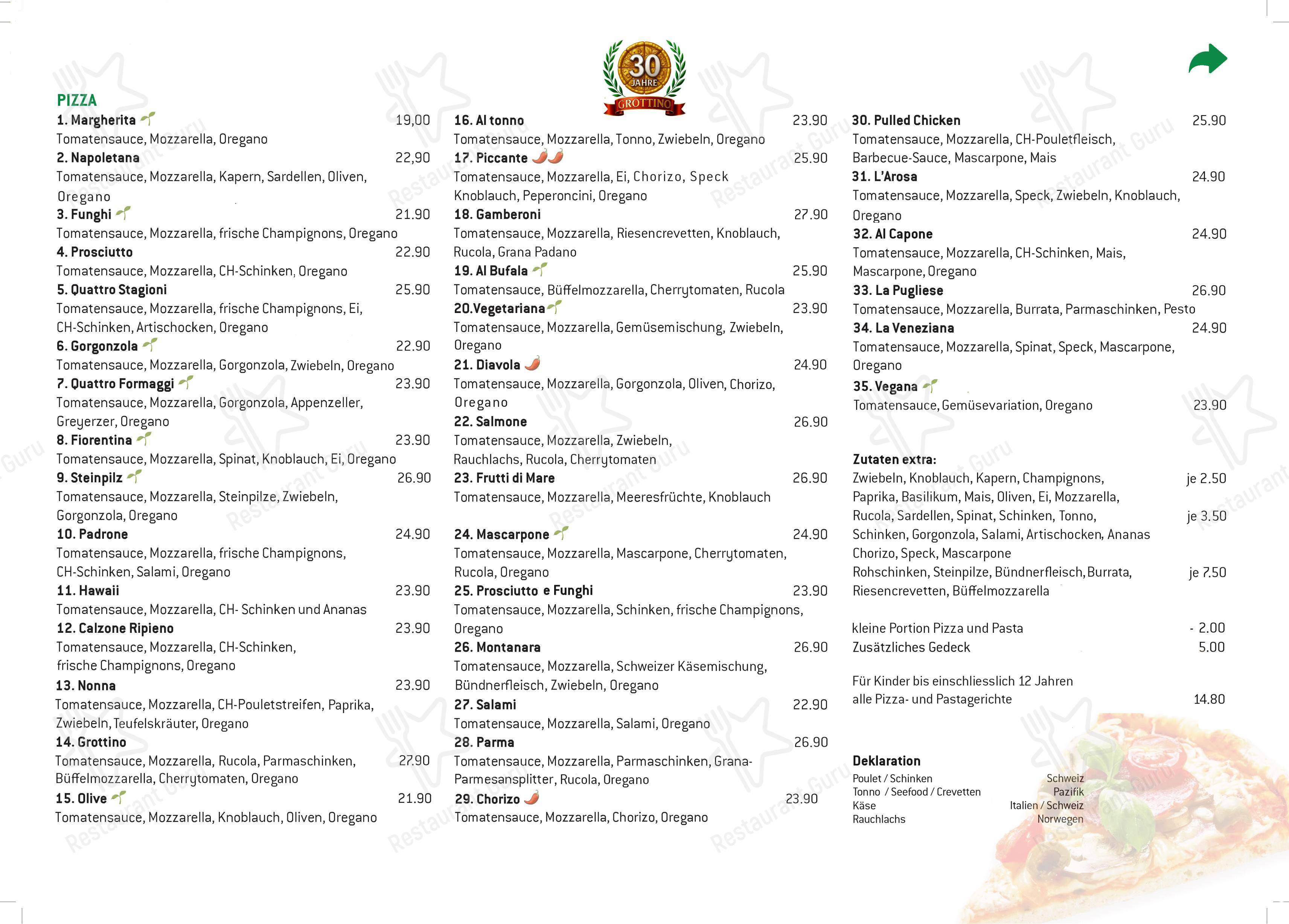 Menu bar per Grottino pizzeria