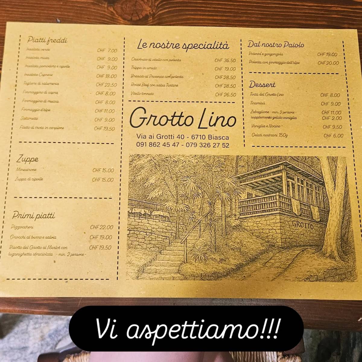 Menu di Grotto Lino 