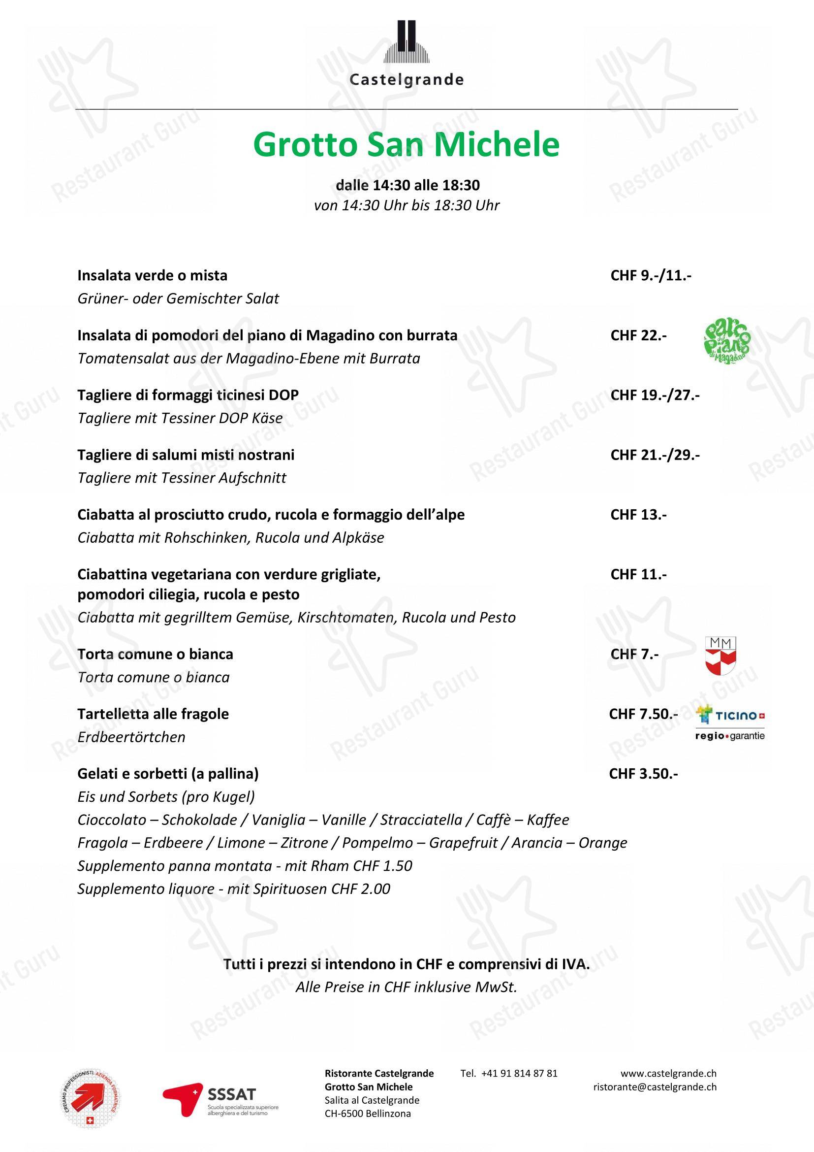 菜单 per Grotto San Michele ristorante