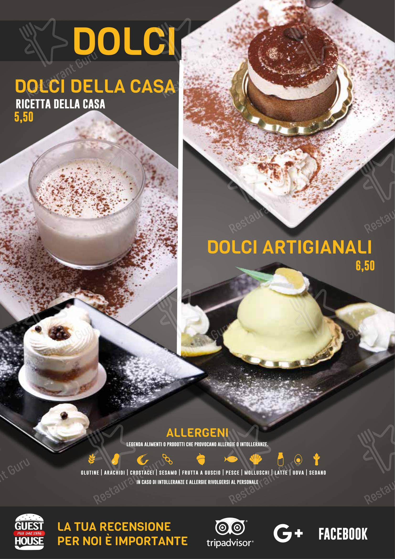 Menu pour Guest House Pub - Menu