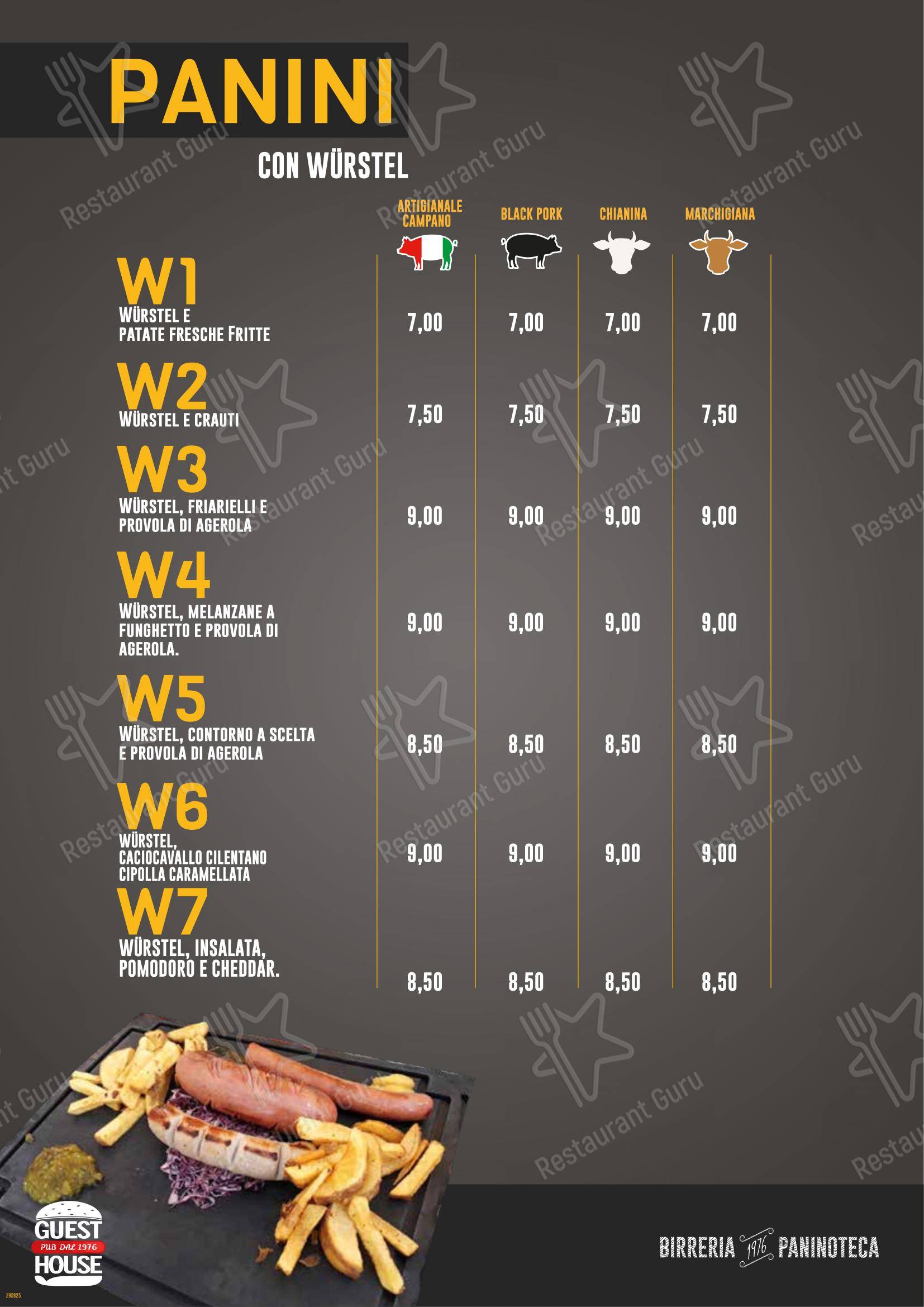 Menu pour Guest House Pub pub et bar