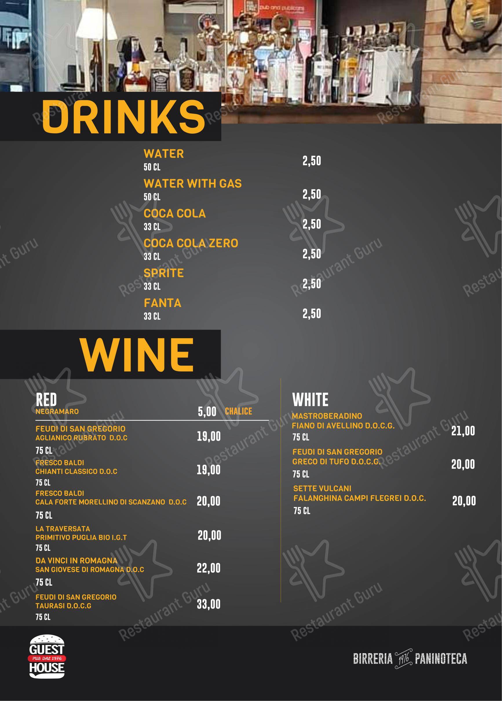 Menu pour Guest House Pub - Menu bar