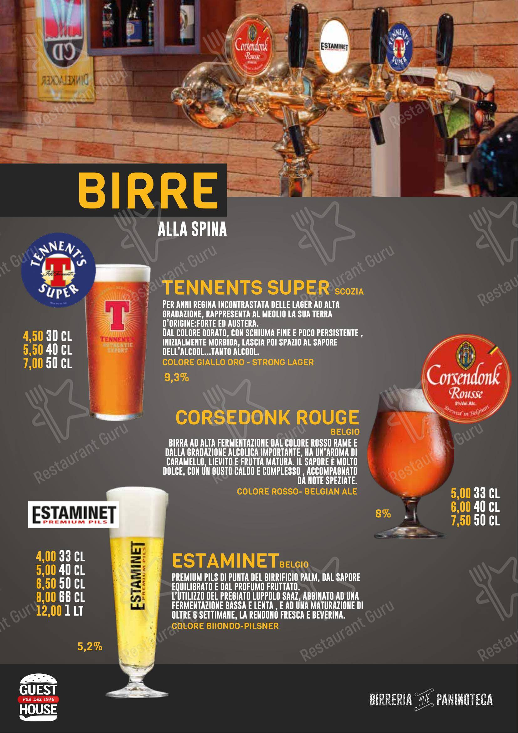 Guest House Pub dans Naples - Menu