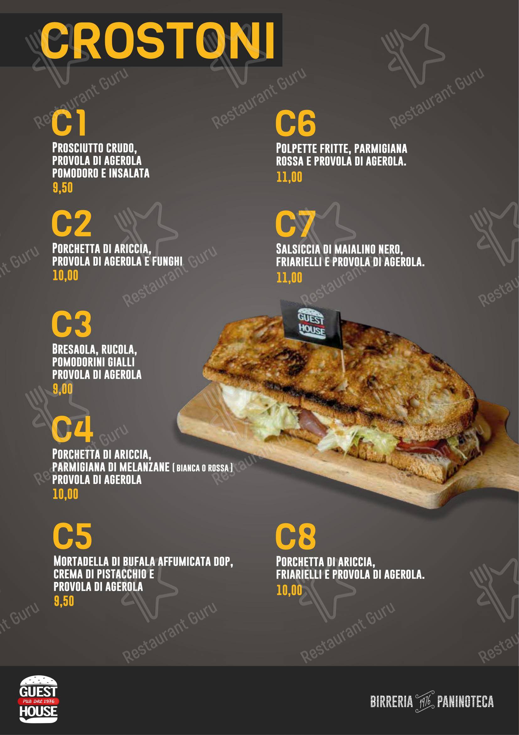 Menu pour Guest House Pub - Menu