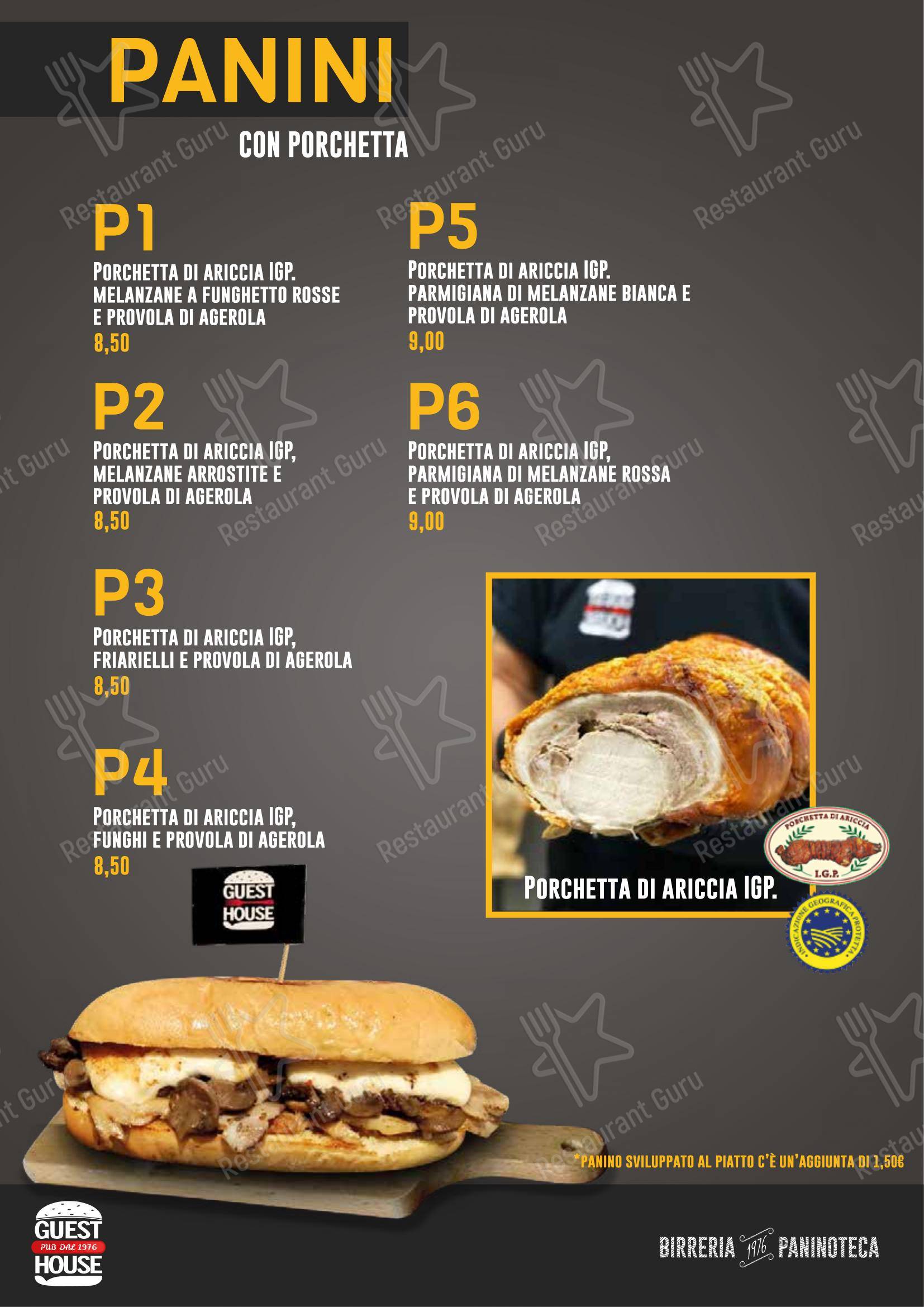 Guest House Pub dans Naples - Menu