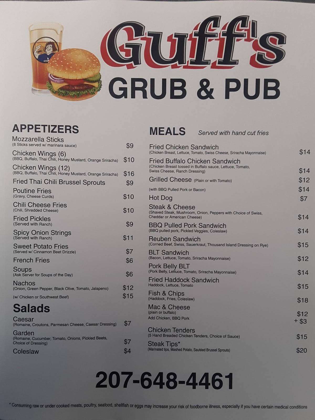 Menu at Guff's Grub and Pub, Standish