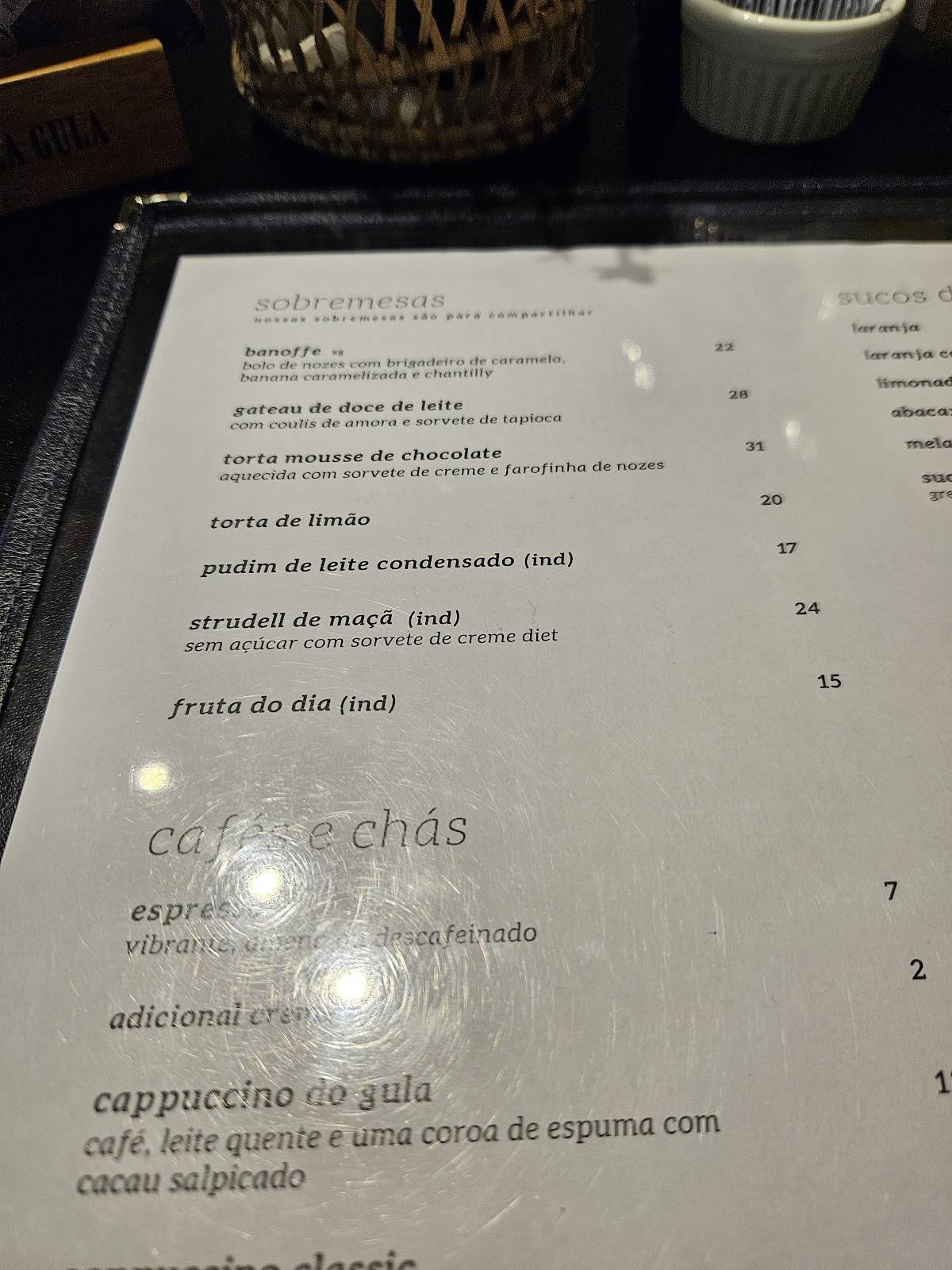 Gula Gula Centro cardápio