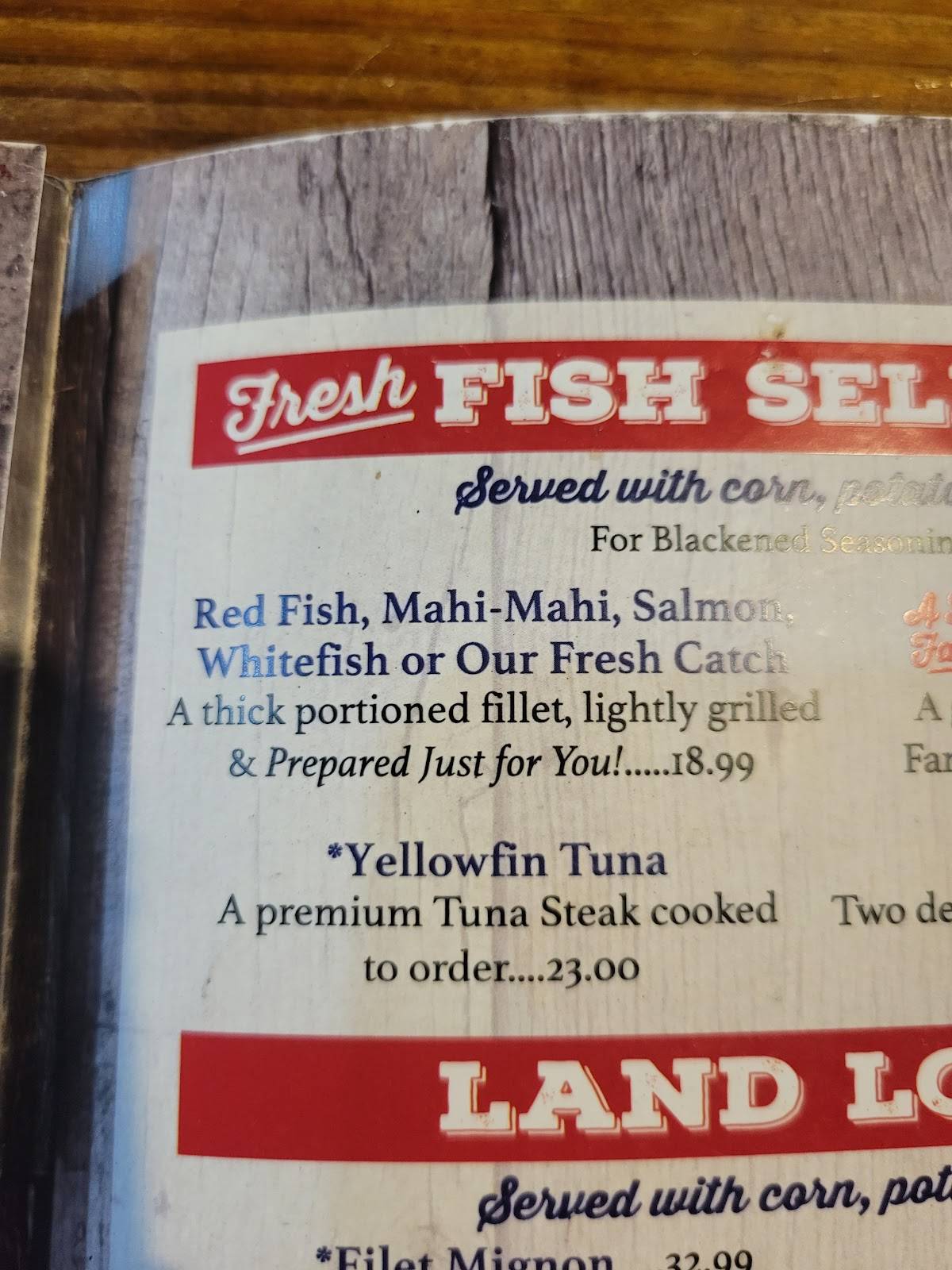Menu at Gulf Shores Steamer restaurant, Orange Beach