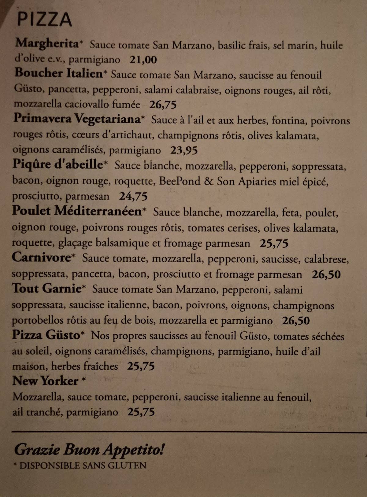 Menu de Gusto Italian Grill & Bar