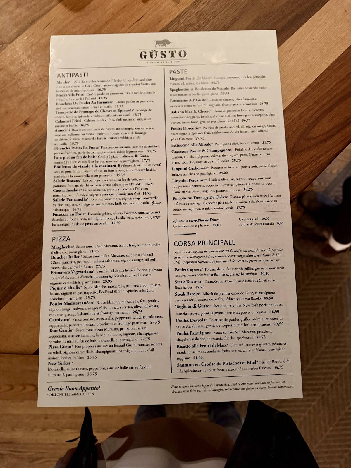 Menu de Gusto Italian